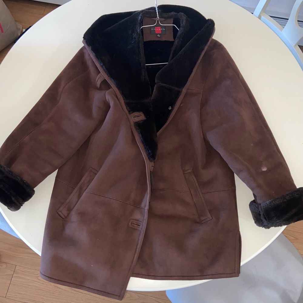 Gallery Brown Fur Suede Coat LARGE